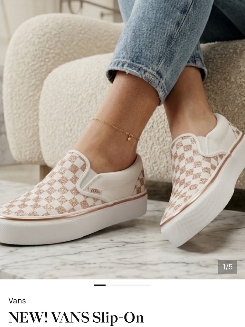 Vans Women's Slip-On Checkerboard Platform Sneakers in Cream and Gold